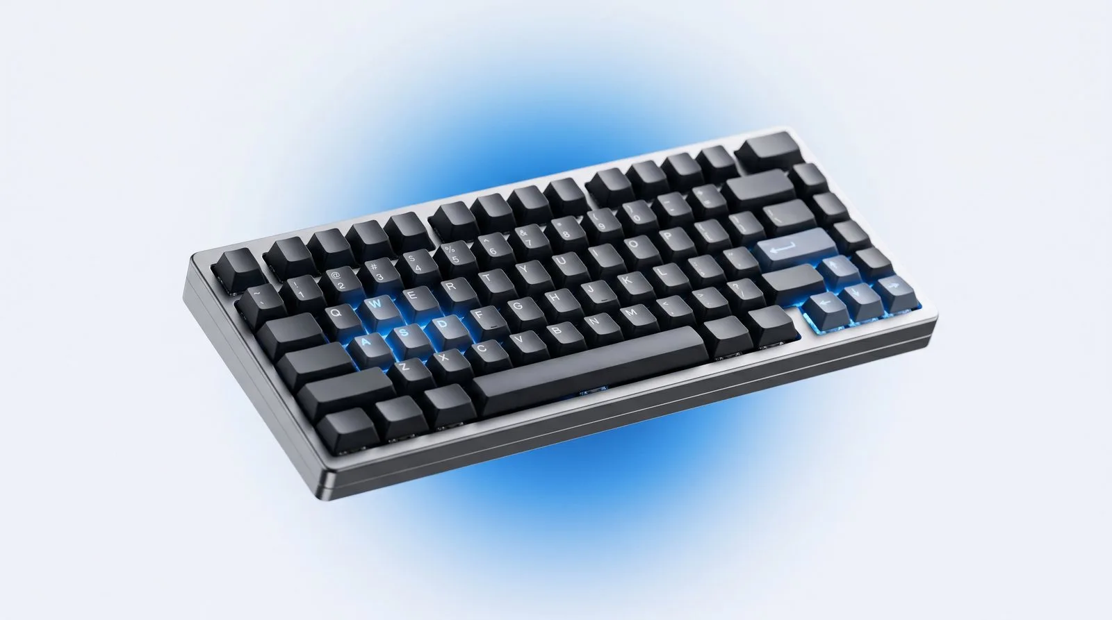 Type against a sample with the next key highlighted — live WPM and accuracy